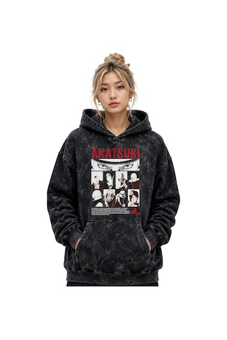Sevbano Akatsuki Anime Baskılı Unisex Oversize Yıkamalı Premium Hoodie Sw Siyah