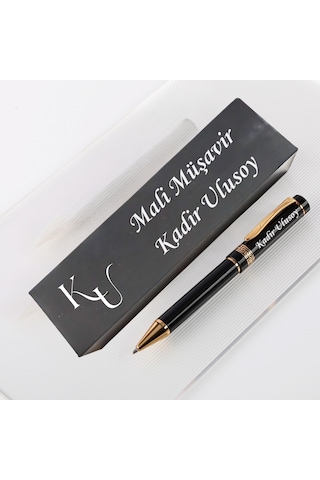 Kurumsal Hediyelik Kişiye Özel İsim Yazılı Tükenmez Kalem Logolu Özel Kutulu Kalem Seti Siyah