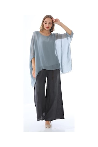 İtalyan Yarasa Kol İpek Bluz-8869 Gri