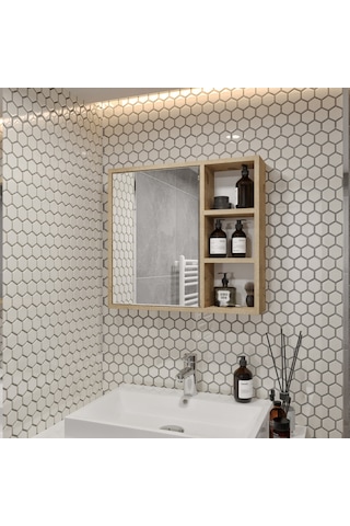 Rosepal Mobilya Luna Banyo Tuvalet Aynalı Lefkas Dolap 65' Meşe