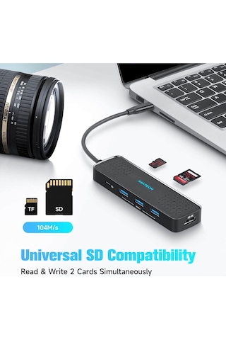Apple Uyumlu MacBook iPad Alüminyum 7 In 1 Type C 3.1 Hub 4k 60hz Hdmı Usb 3.0pd 100w Sd/tf