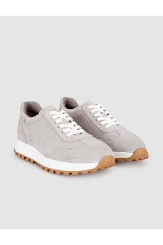 Açık Gri Süet Hakiki Deri Kadın Sneaker Ayakkabı