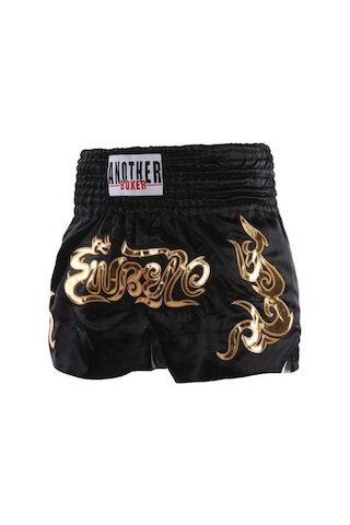 Siyah Muay Thai Boks Şort Kadın Erkek Eğitim Mücadele Kickboks Sandıklar Geniş Elastik Kemer Nakış Desen Boks Şort