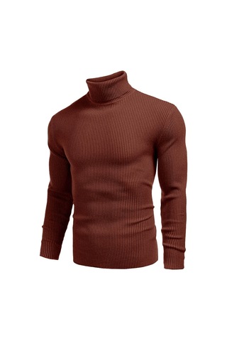 Polızeı Erkek Slim Fit Boğazlı Triko Kazak Esnek Dokulu Kiremit