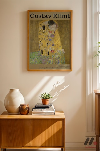 Gustav Klimt Öpücük, Ahşap Çerçeveli Duvar Tablosu - Sanatsever Hediyesi