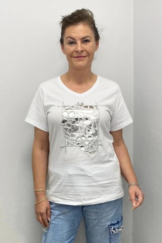 Kadın Beyaz Gümüş Baskılı Tshirt Beyaz
