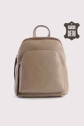 Hakiki Deri Kadın Sırt Çantası Vizon Smr9209 Vizon