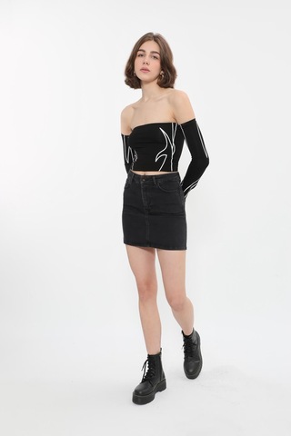 Kadın Likralı Antrasit Mini Jean Etek Antrasit