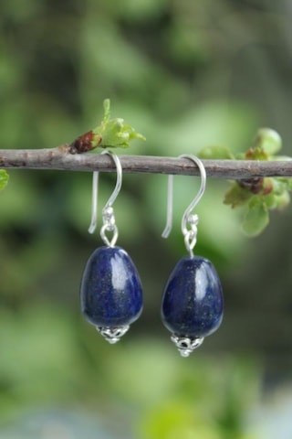 Stoneage Bayan Gümüş Küpe Lapis Lazuli Sevgiliye Beyaz