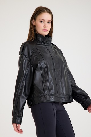 Oversize Bayan Deri Ceket Vb-12-bk-2828-24083 Siyah