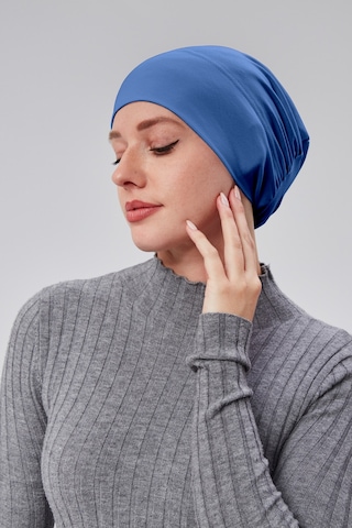 Kadın Tesettür Hazır Pratik Geçmeli Bone Lastikli Kaymaz Kot Rengi Açık Kot