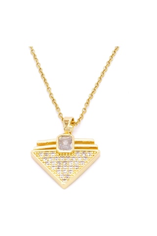 Çelik Kolye, Altın Kaplama Üçgen Kadın Kolye K-126 Altın