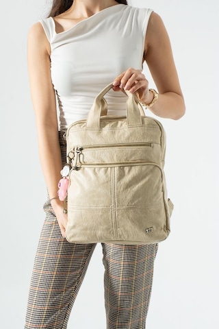 Baginn Vegan Deri Kadın Sırt Çantası Laptop-evrak Sırt Çantası 33 25 Cm Işıklı Charm Hediyeli Krem
