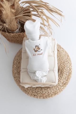 Bebewini Pamuk Baskılı 11'li İsimli Hastane Çıkışı M21 Ekru