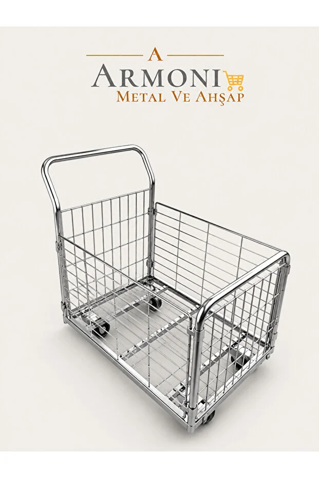 Metal Yük Taşıma Arabası Kafesli 60x85 Cm Galvaniz Yan Kısımlar Sök-tak Koli Taşıma
