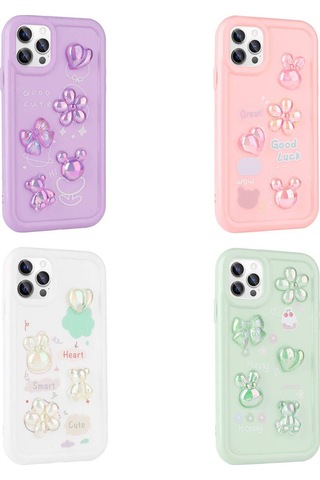Apple iPhone Uyumlu 13 Pro Kabartma Figürlü Parlak Akav Toys Silikon Kılıf mor