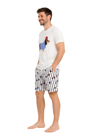 Pijamask Erkek Baskılı Şortlu Pamuklu Yazlık Pijama Takım Beyaz