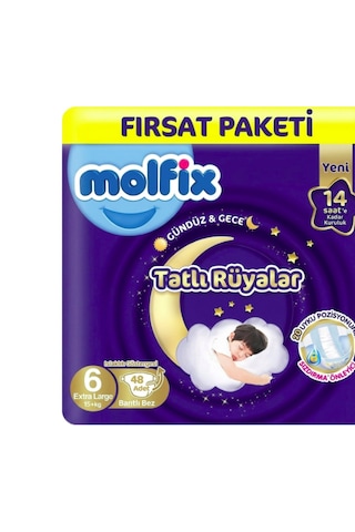 Molfix Tatlı Rüyalar 6 Beden Bebek Bezi 48x3 144 Adet 6 Numara