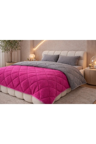 Pamuklu Lüks Çift Taraflı Çift Kişilik Yorgan 195x215cm Pembe
