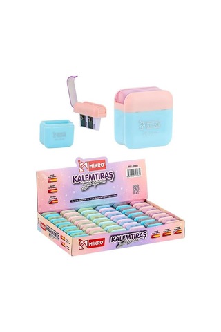 Artlantis Kalemtıraş Çift Bıçaklı Hazneli 6 Renk 1 Paket Mk-2040 Pastel Renkler İki Bıçaklı Jumbo Kalemtraş Ka