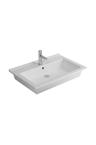 Newarc Silver Slim Tezgâh Üstü Batarya Delikli Beyaz Lavabo 55x45 Cm 501055 Slm.l055 Beyaz