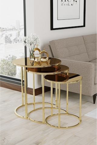 Liv Çelik Kapi Aksesuarlari Gold Bronz Aynalı Zigon Sehpa Altın