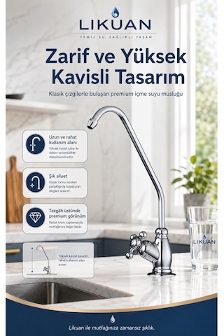 Ncpv633cp Nsf Ansı 61 Sertifikalı Krom Ro Su Arıtma Musluğu Çapraz Kollu Premium Musluk Gümüş