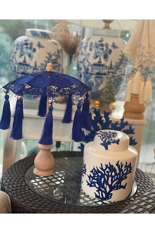 Masaüstü Lacivert Dantelli Dekoratif Sunum Bali Şemsiyesi