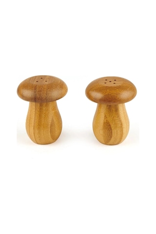 Morponi Bambu 2'li Mantar Şekilli Tuzluk Ve Biberlik Şeffaf