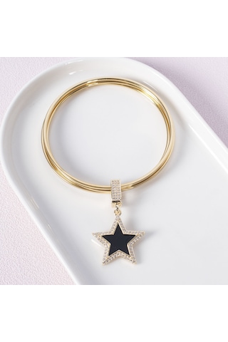 Nur Silver Siyah Mineli Yıldız Charmlı 3\'lü Ajda Çelik Bilezik Nur-ac000024 Silver