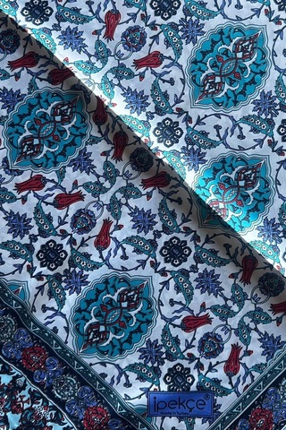 İpekçe Eşarp İp Rayon 100 100 Desenli - Mavi Mavi - Çok Renkli