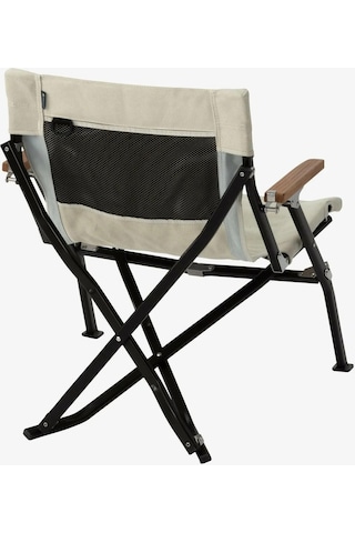 Snow Peak Luxury Low Beach Chair, Katlanabilir Kamp Sandalyesi, Ahşap Kollu, Düşük Sırtlı Krem