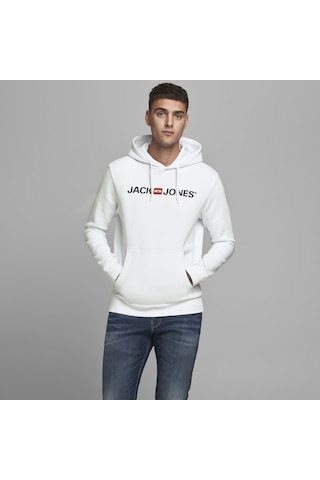 Jack & Jones Kapüşonlu Logolu Sweatshirt- Corplogo 12137054 White Beyaz