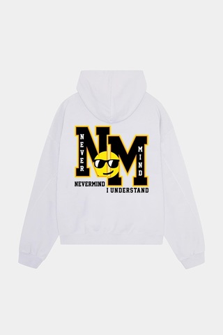 Unisex Kapüşonlu Sweatshirt - Nm Baskılı Oversize Hoodie Beyaz
