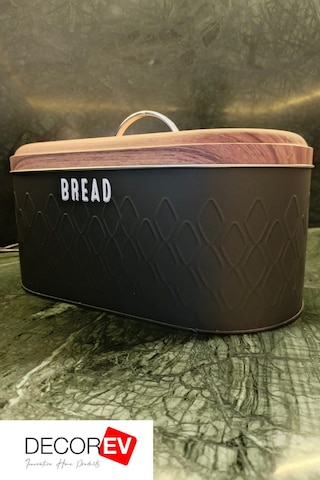 Decorev Metal Ekmeklik Siyah Ekmek Sepeti Saklama Kutusu Siyah