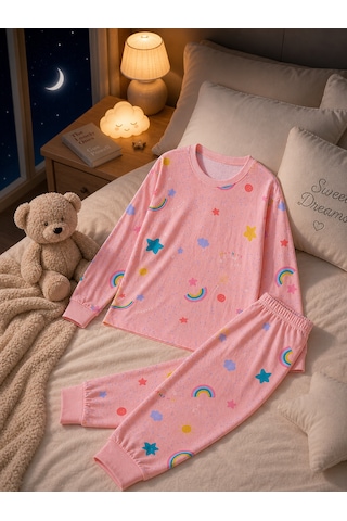 Durukoza %100 Pamuk 4 Mevsim Çocuk Pijama Takımı 8-13 Yaş Yumuşak Dokulu Pembe