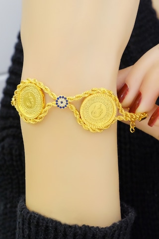 Üçlü çeyrekli halat bileklik Sarı Altın