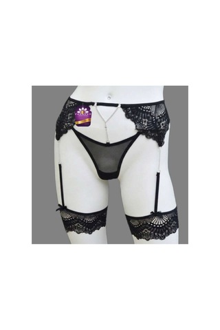 Papatya Lingerie Ön Kısım İncili Aksesuarlı Yan Bantlı Tül Detaylı Jartiyer Siyah - 928395163 Siyah