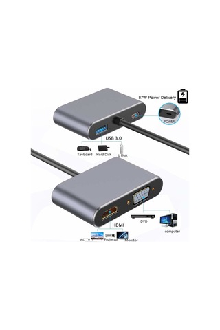 Speeduf Type-c 4 In 1 4k Hdmı Vga Usb 3.0 Type-c Şarj Girişli