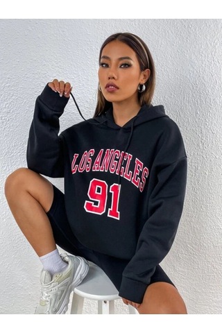 Altamira Unisex Los Angeles 91 Baskılı Oversize Kapşonlu Sweatshirt 001