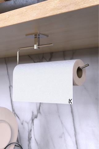 Karteya Yapışkanlı Gümüş Rulo Ve Uzun Havluluk Wc Kağıtlık Ve Çember Havluluk Banyo Mutfak 4'lü Set Krom