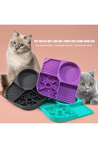 Mufunye Köpek Silikon Yavaş Yeme Matı, Dört Bölmeli Atıştırmalık Tutucu, Sucuklu Süngerli, Duş Vakti Gönüllü Dağıtıcı, Mor Diğer