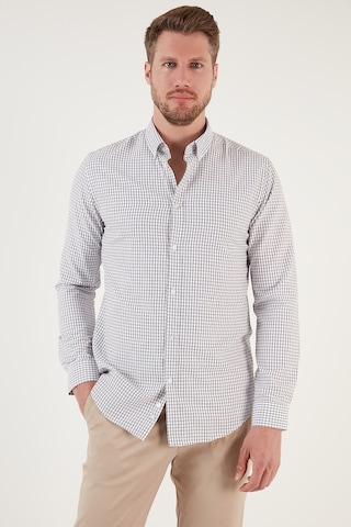 Buratti Desenli Pamuk Karışımlı Düğmeli Yaka Uzun Kollu Slim Fit Erkek Gömlek Cf23S7496 Lacivert-Bej
