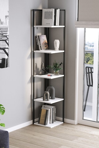 Bofigo 5 Raflı Metal Köşe Kitaplık Rafı Dekoratif Aksesuar Rafı Selanik 180 Cm Beyaz