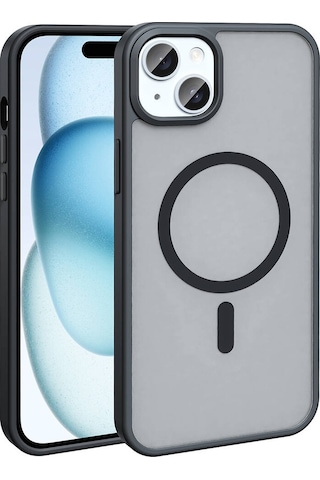 Rba Aksesuar Apple Uyumlu iPhone 15 Plus Kılıf M-safe Şarj Özellikli Mat Arka Yüzey Rba Sio Kapak - Siyah Siyah