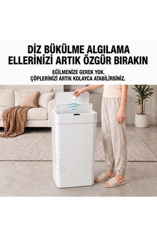 Ultra Mega Boy Otomatik Hareket Sensörlü Çöp Kovası, Çöp Kutusu Beyaz