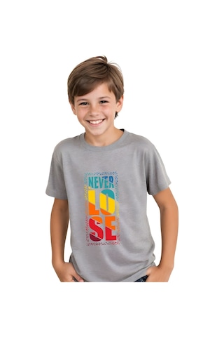 Fyk Kids Unisexs Çocuk Düz Kısa Kollu T-shirt Gri