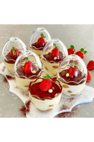 6 Adet Cam Tatlı Ve Magnolia Kasesi Yumurta Şeklinde Sunum Tabağı / Puding Kasesi