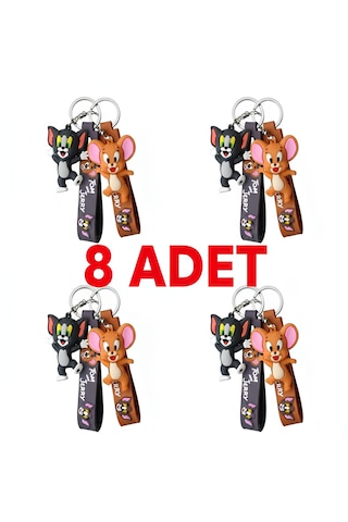 Sevgili Ve Arkadaşlık İçin 8 Parça Tom Ve Jerry Anahtarlık Seti - Hediyelik Figürlü Seri Tom Ve Jerry 8 Adet Figürlü Anahtarlık Seti - 4 Tom 4 Jerry Silikon Askılı Anahtarlık Paketi Gri - Kahverengi