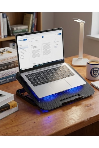 Usb Girişli Laptop Soğutma Standı Çift Fan Mavi Işıklı Notebook Soğutucu - Bayi Depom